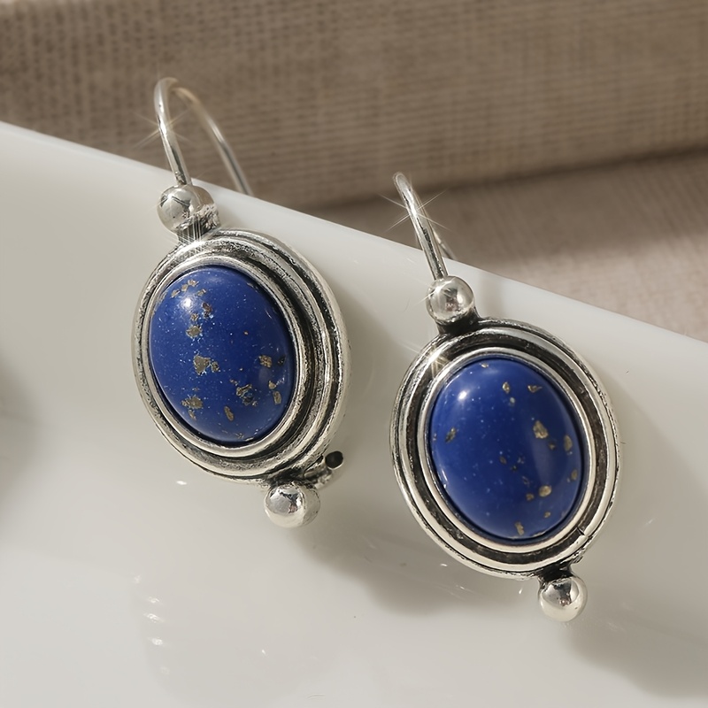 Vintage Lapis Lazuli Inlaid Copper Drop Dangle Earrings