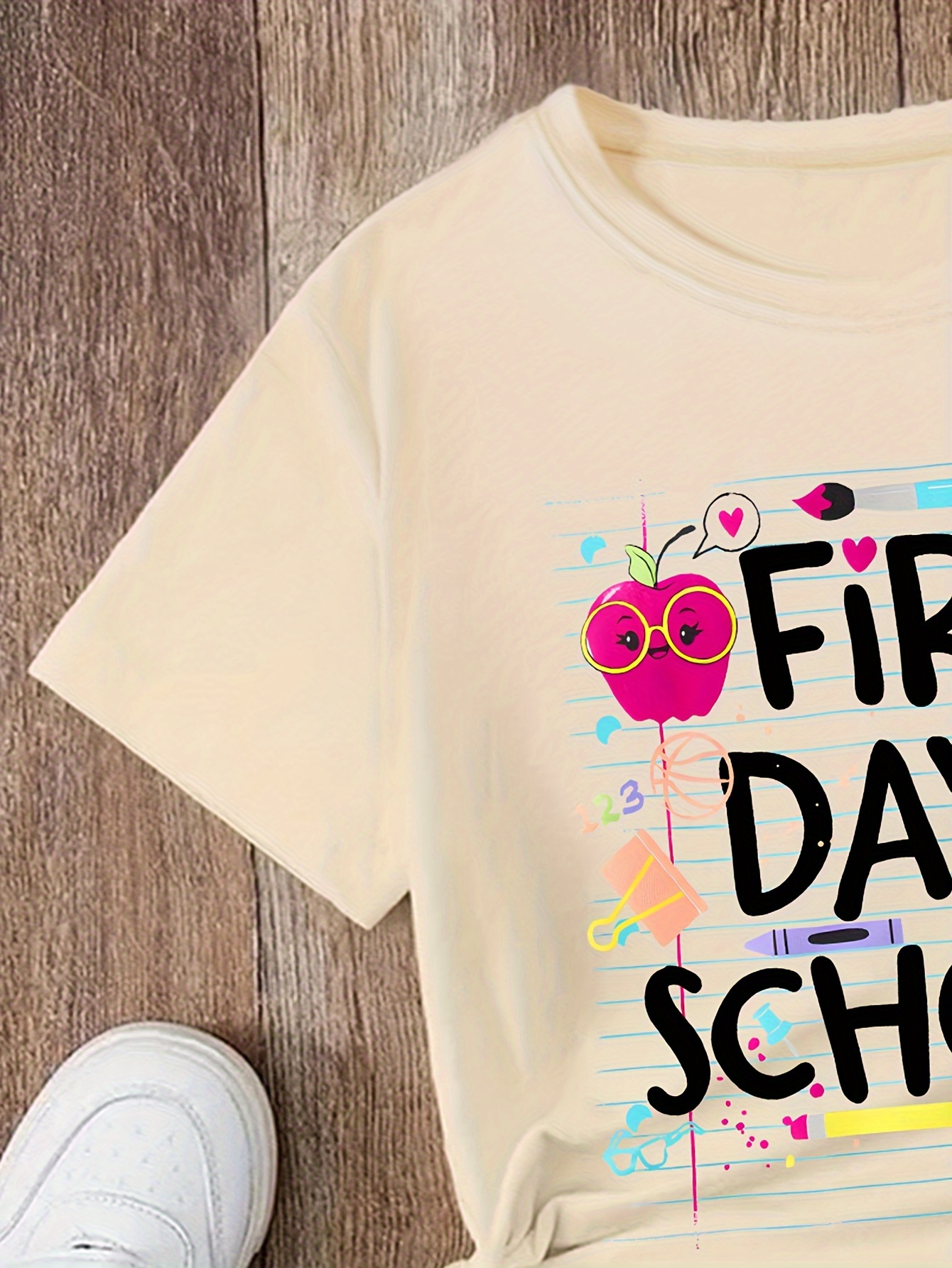 first day of school print girls creative t shirt soft elastic comfy crew neck short sleeve tee girls summer top details 2