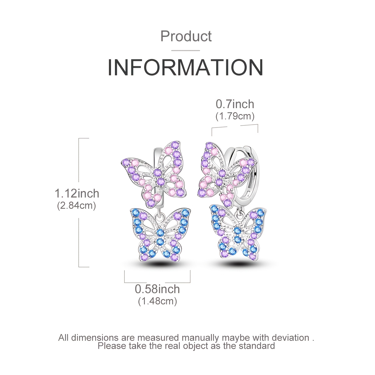 Women's Sparkling Butterfly Earrings, Gift for Her