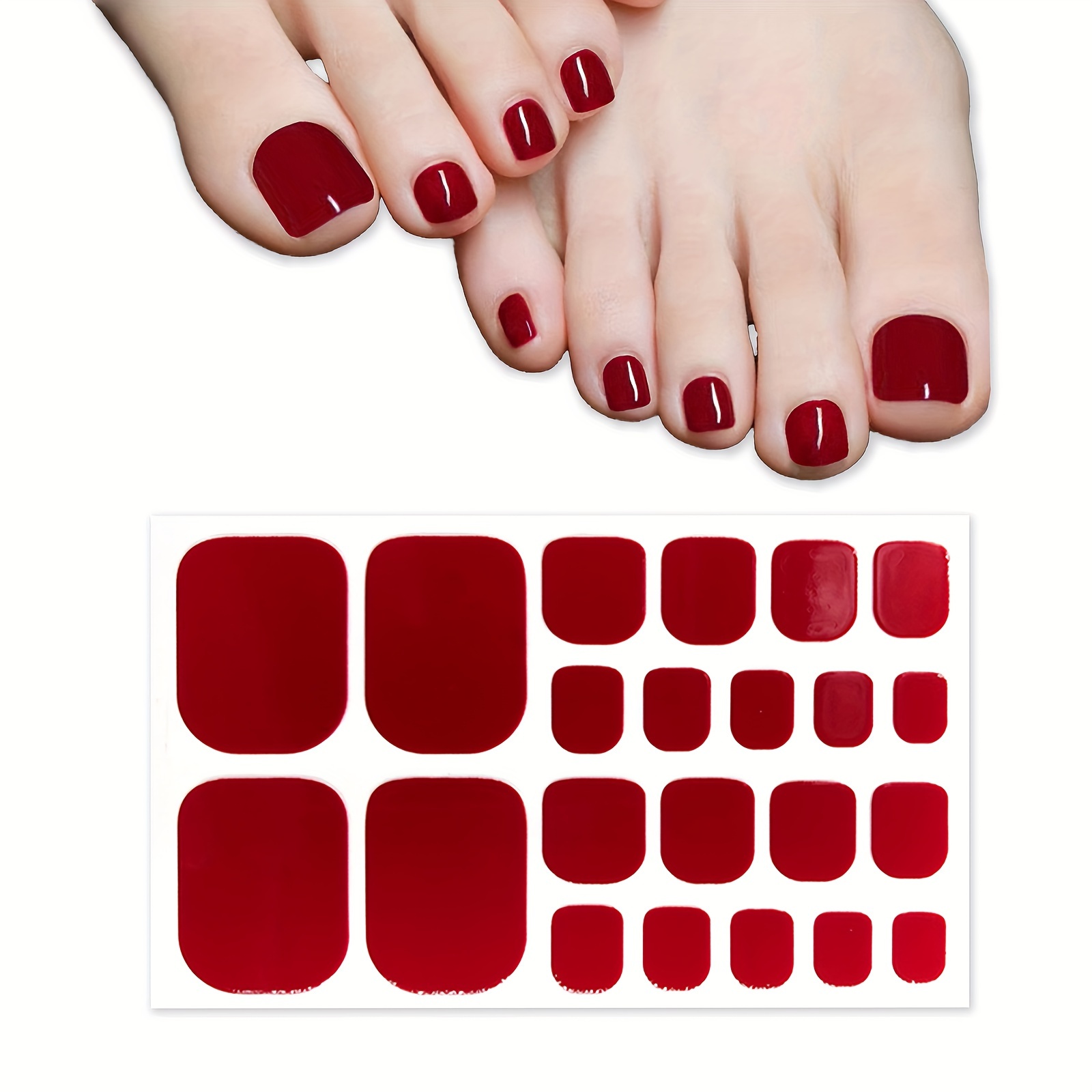 

Easy-apply Red Toenail Stickers - Self-adhesive, Full Coverage Nail Polish Decals For Women & Girls, Diy Manicure Kit With Glitter Accents