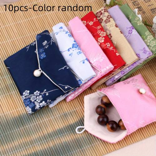 10pcs embroidered pouches in 5 colors traditional chinese brocade jewelry gift bags mini storage for weddings festivals and random color