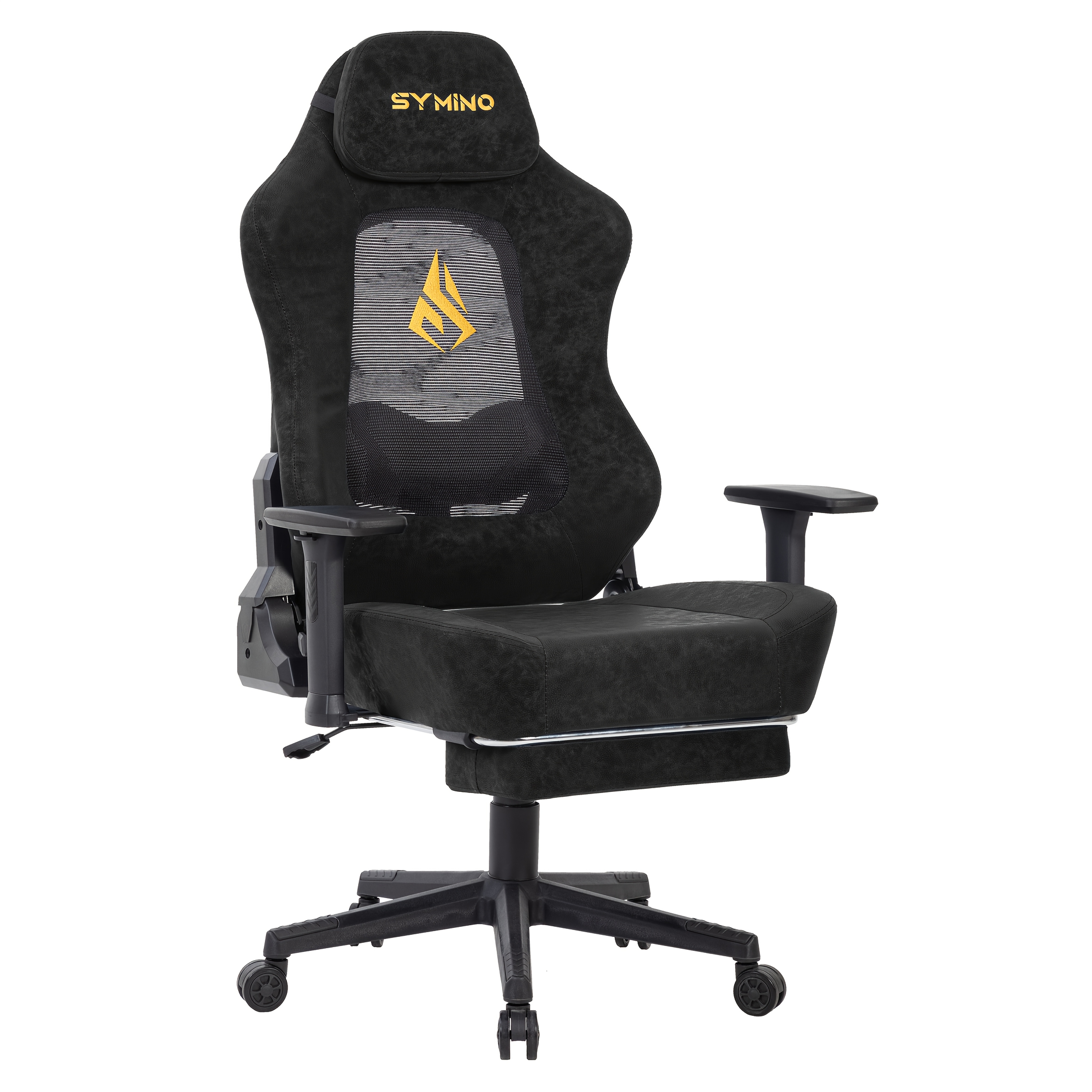 Symino Office Chair - Mesh Backrest, Adjustable Armrests And Height, End, With Headrest And Lumbar Support, Silent Casters, Ergonomic, Suitable For Home And Office