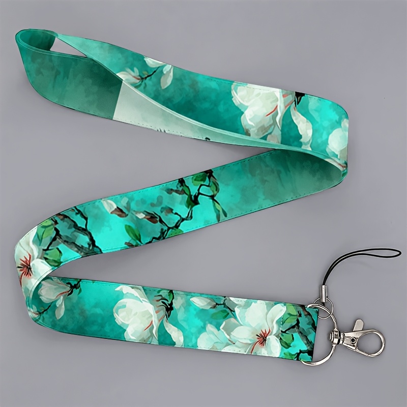TEMU Cordón 2D para que van al trabajo o a , estilo chino con magnolia blanca en acuarela verde , para teléfonos y tarjetas de identificación,