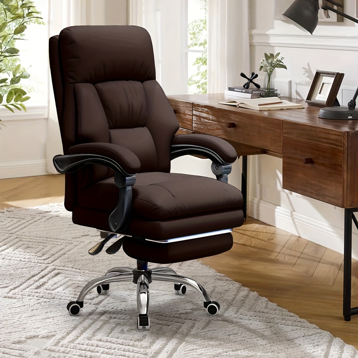 Ergonomic Office Chair Designed For , Featuring A High Back, Adjustable Settings, And A Swivel Base With A Footrest, Perfect For Executive