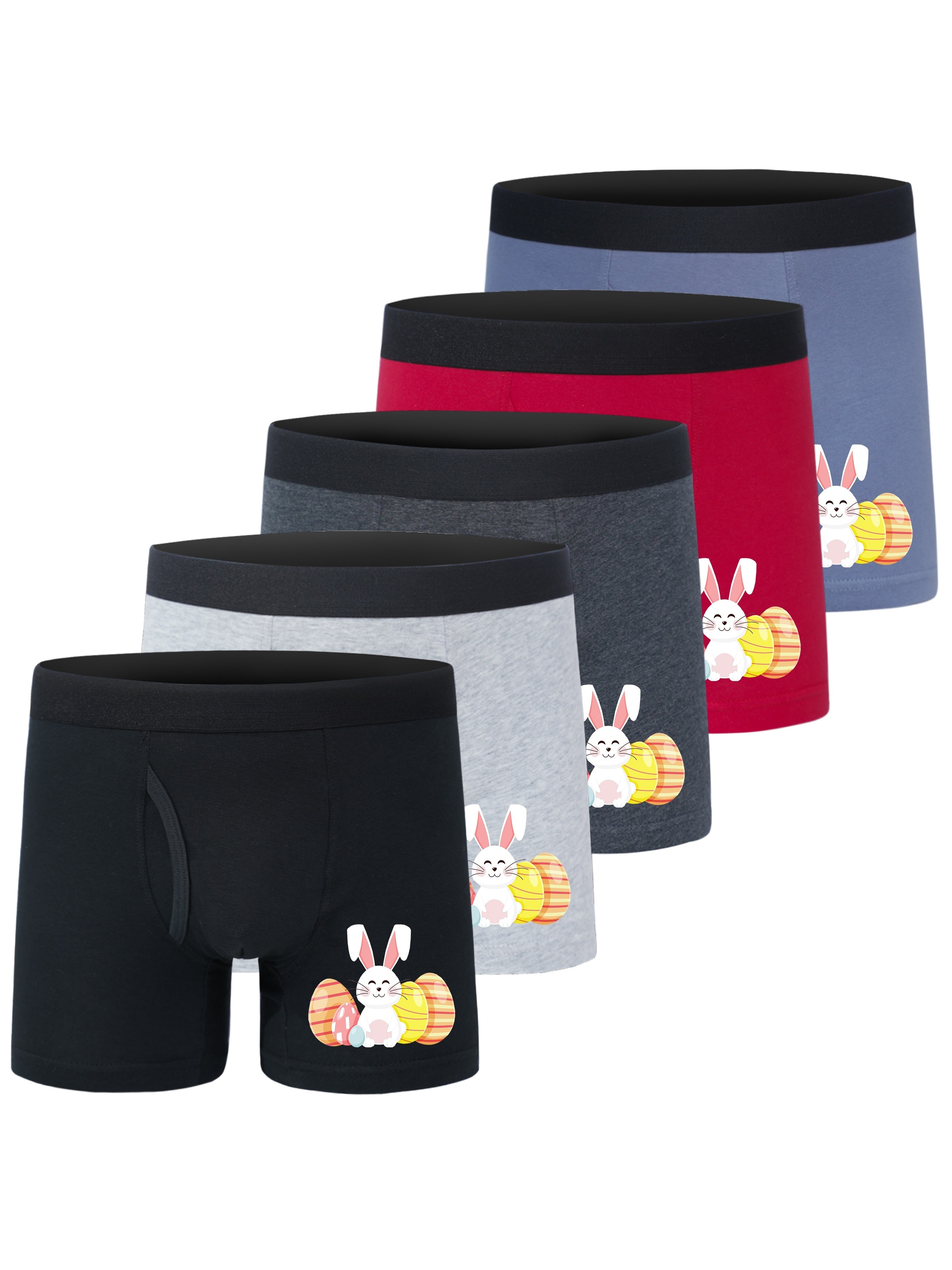 5pcs Easter Cartoon Rabbit Pattern Print Boys' Boxer Briefs Set, Boys Half  Open Front Breathable Comfortable 95% Cotton Stretch Fashion Sports Underwe