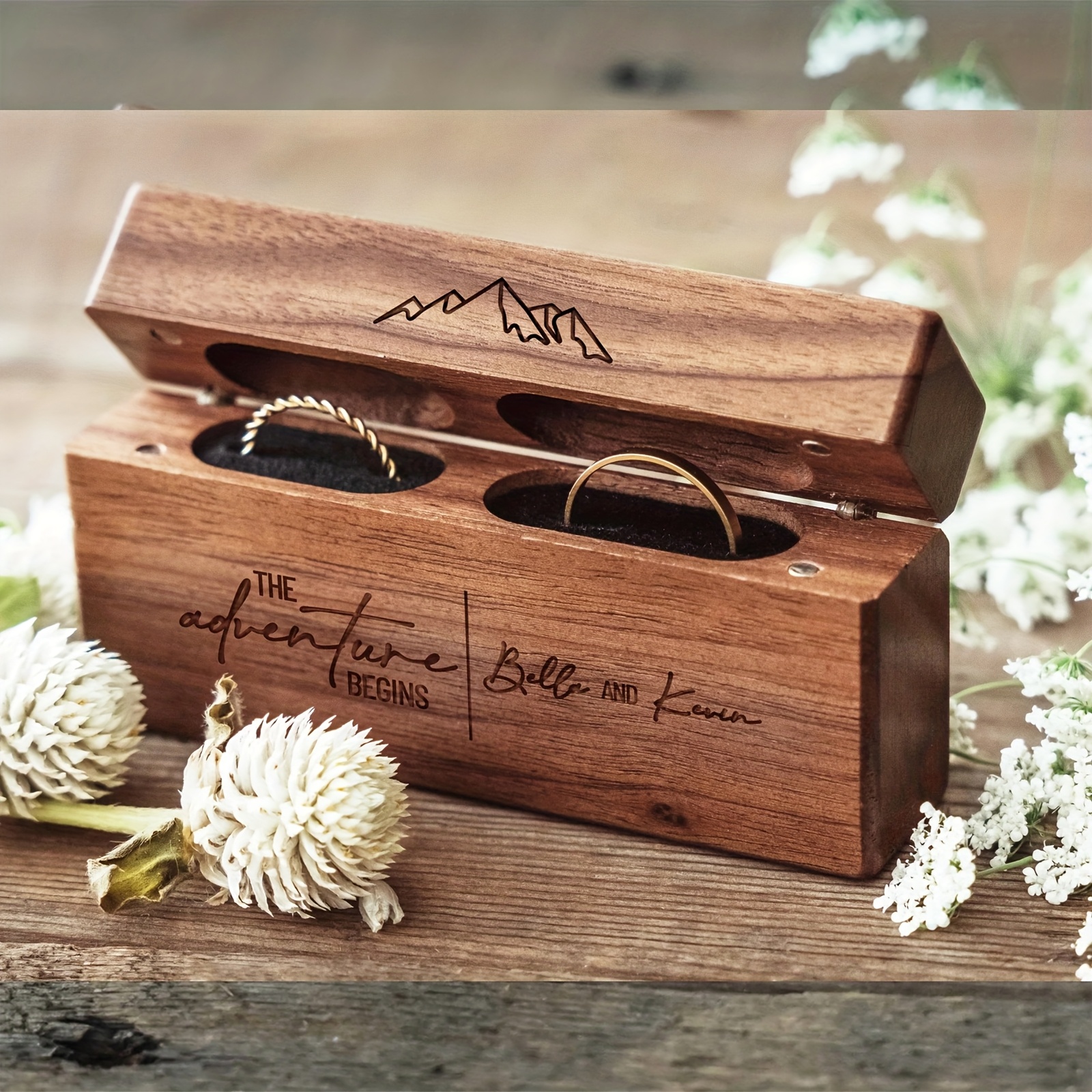 

Personalized Wooden Wedding Ring Box, Custom Engraved Proposal Box For Women, Ideal Bridal Gift For Christmas Or Valentine's Day, Engagement, 1pc, , Family Theme, Jewelry Boxes