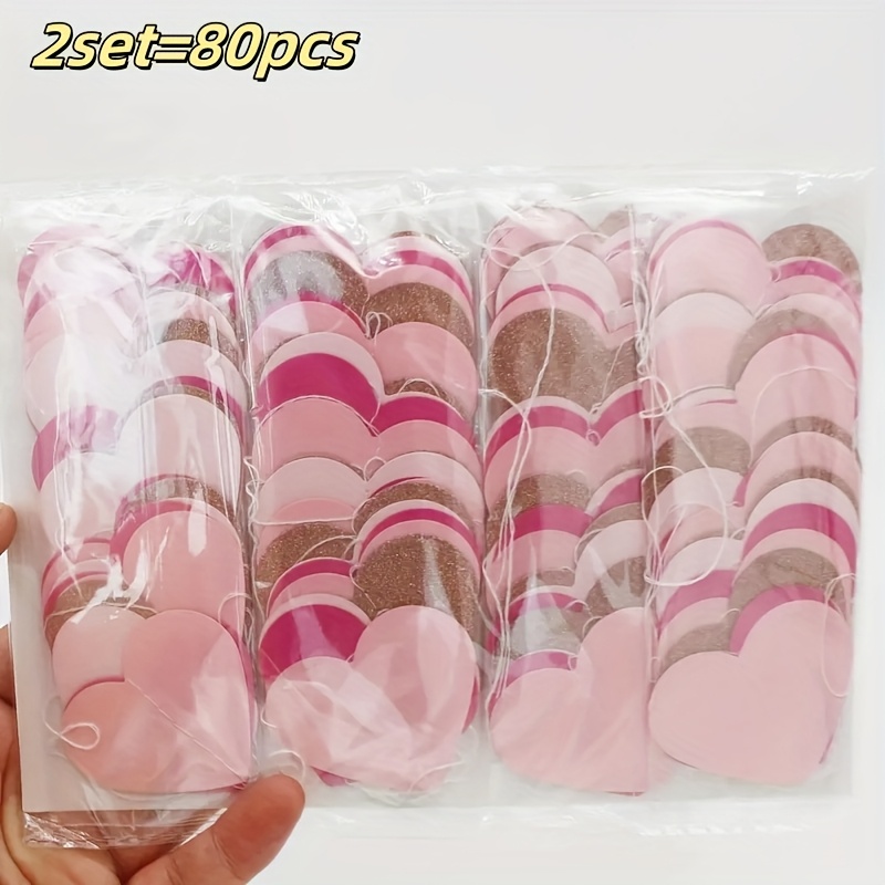 Image of 2 Sets/80pcs Pink Heart Pull Flower - Multi-functional Hanging Decoration, Suitable For Wedding, Birthday, Anniversary, Valentine's Day, And Mother's Day Celebration Decor/home Decor/party Decor