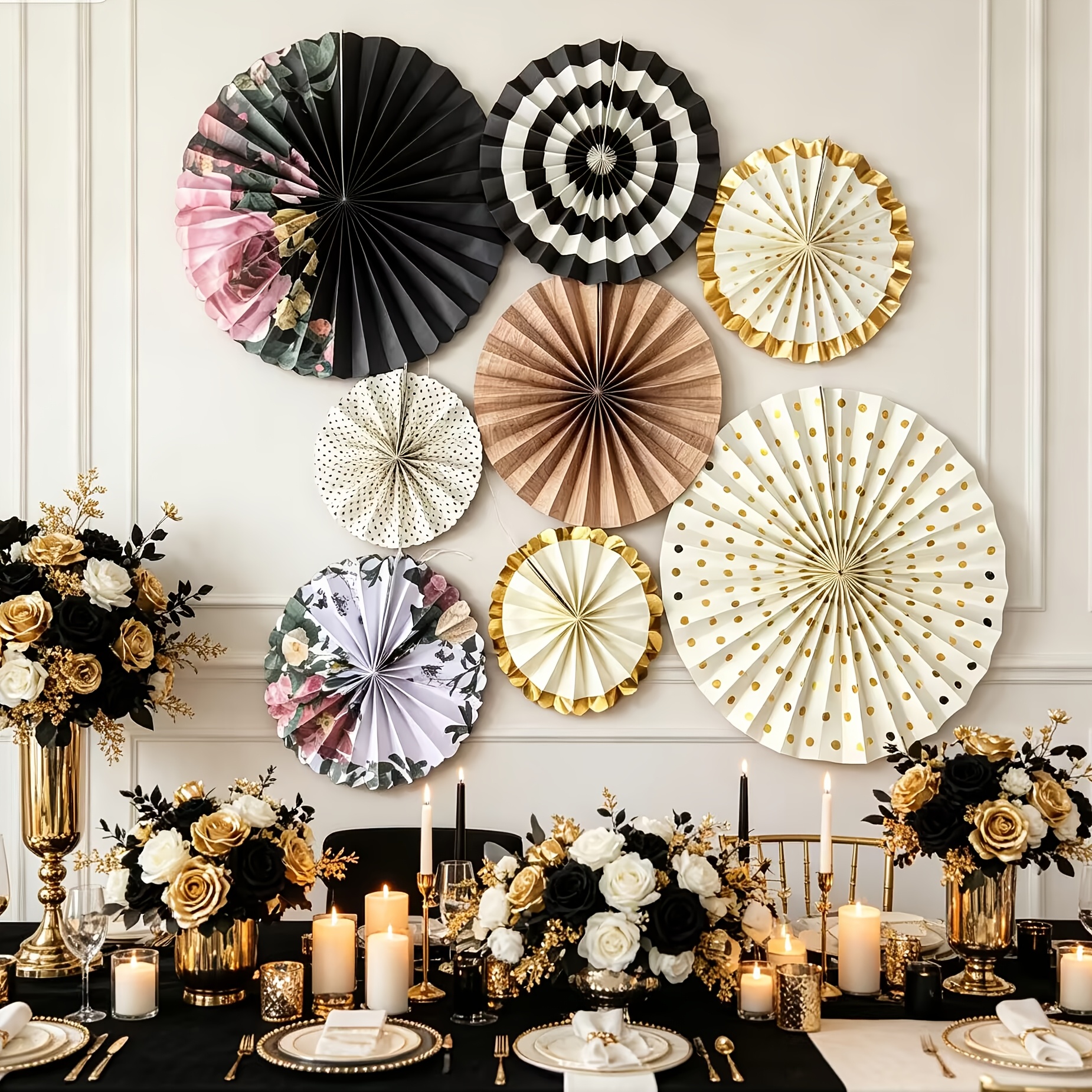 Image of 8pcs/set Chinese Printing Tissue Paper Hanging Fans Flower Craft For Birthday Party Wedding Baby Shower Decoration