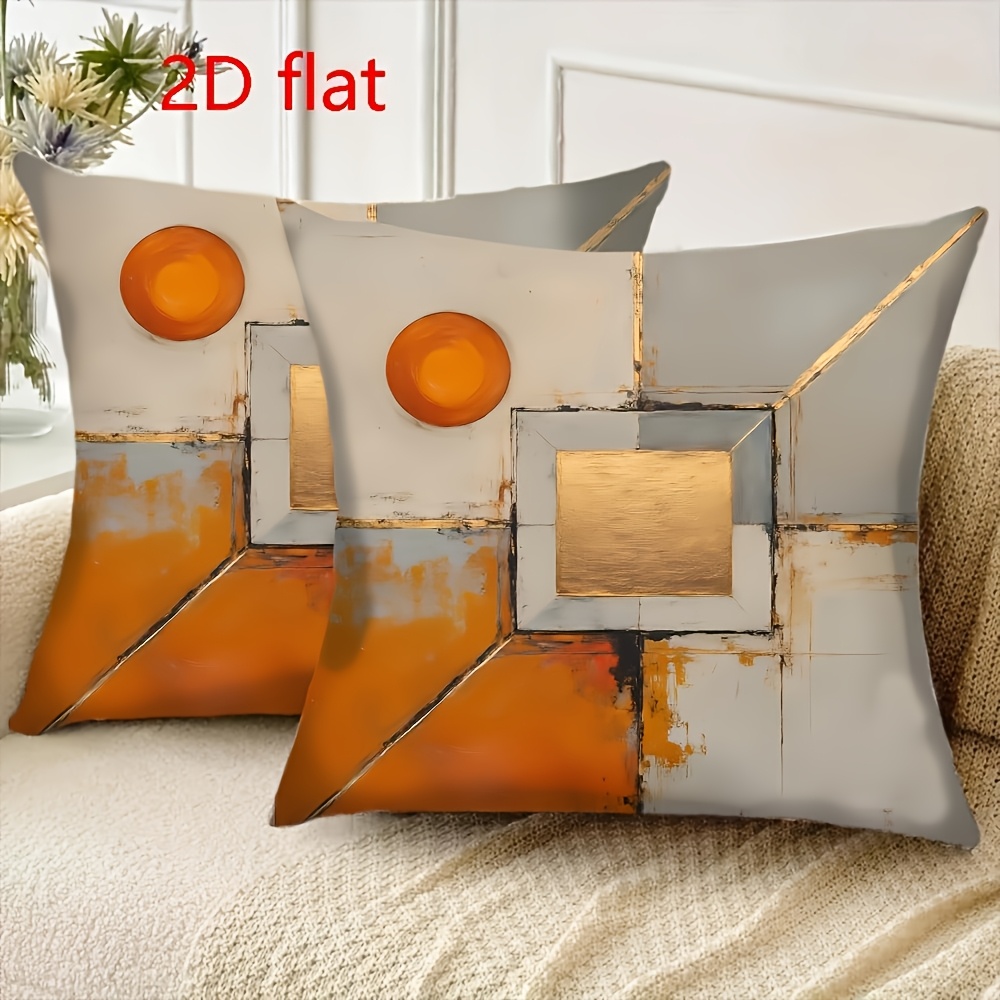 TEMU 2D Plat - Ensemble de 2 Housses de Coussin Courtes Plates en Peluche Mesurant 18X18 Pouces, avec Art Géométrique et Couleurs, Idéal pour Décorer