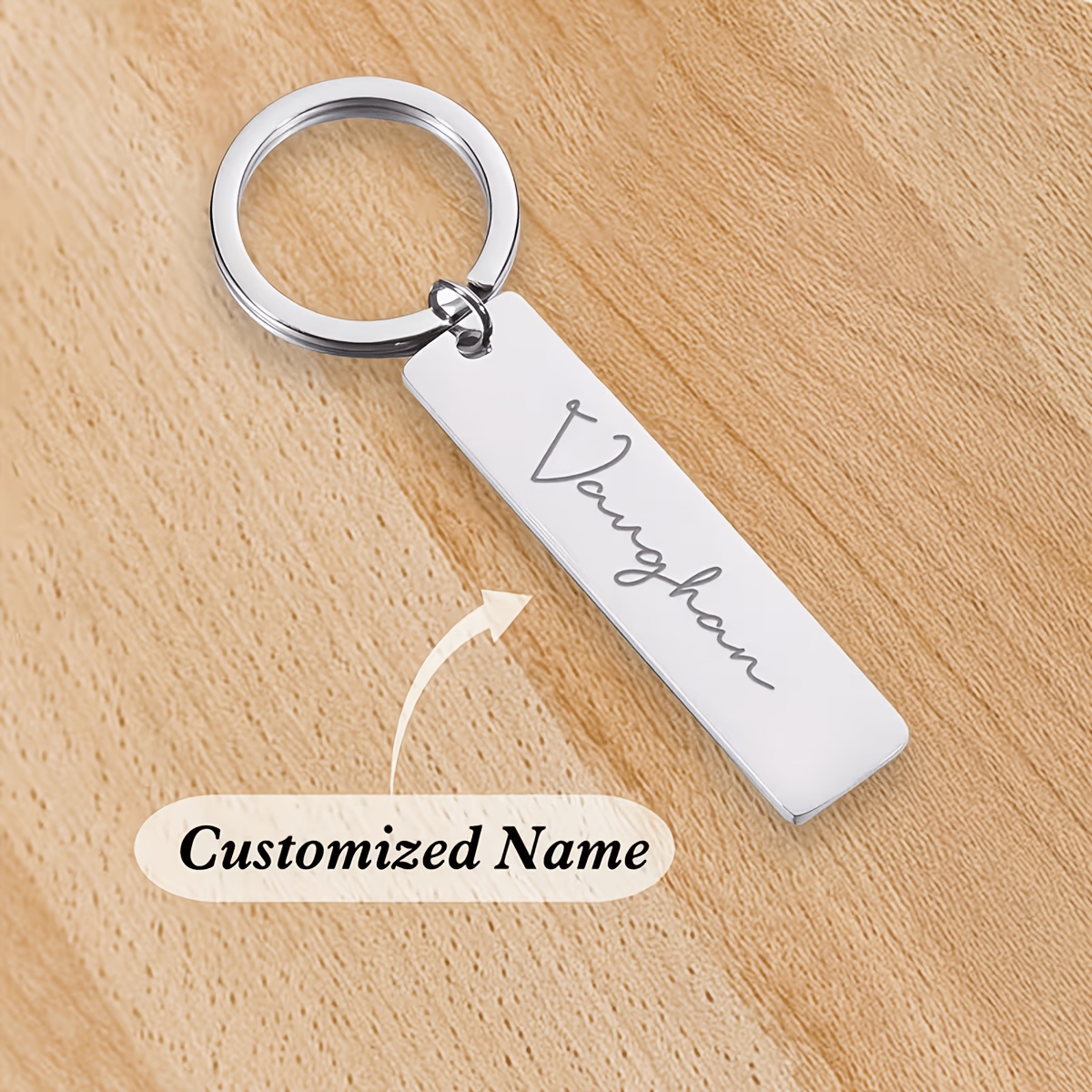 TEMU 1pc Porte-clés personnalisé, nom gravé, porte-clés avec , porte-clés personnalisé en acier inoxydable doré argenté or , cadeau , cadeau pour