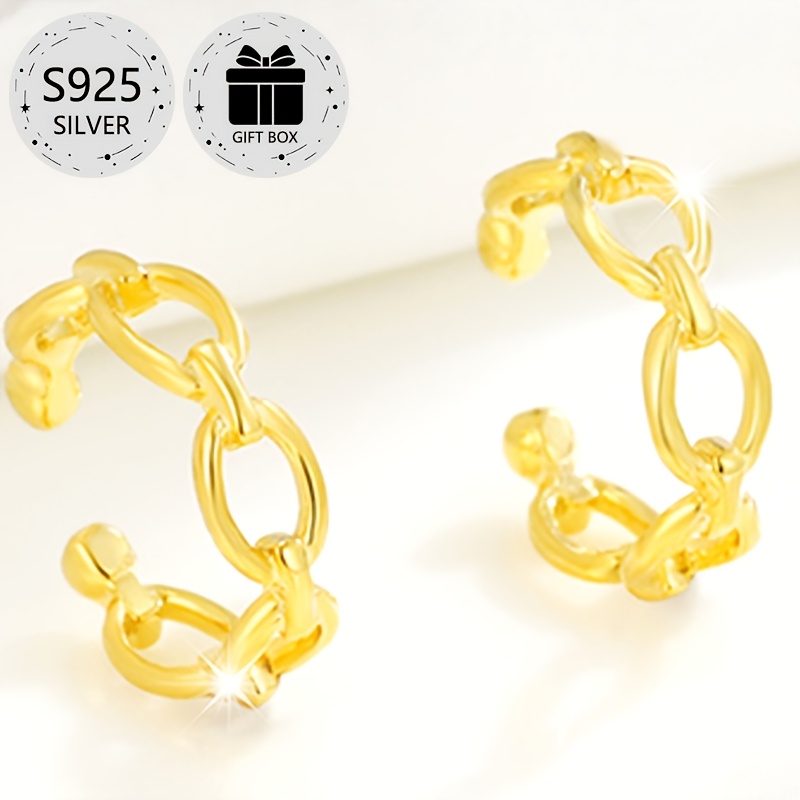 2pcs Geometric Hollow Clip On Earrings 925 Silver Lightweight