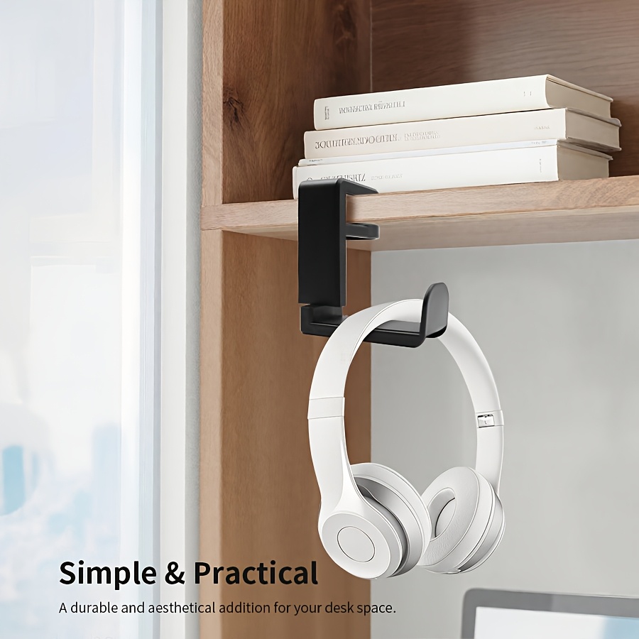 Adjustable Headphone Holder Stand with Clip Mount, ABS Material, No-Drill Installation, Modern Style Under-Desk Headset Bracket for Gaming Earphones