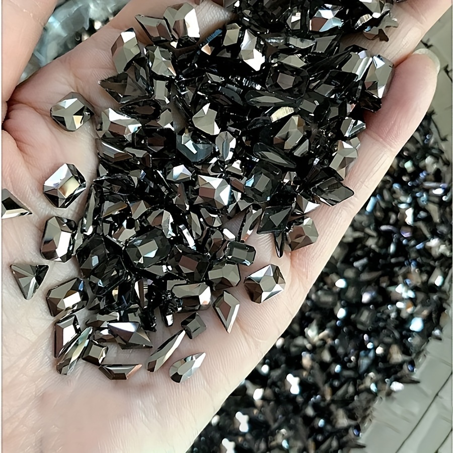 

100pcs Black Multi-shape Flatback Nail Art Rhinestones, Diy Synthetic Gemstones For Accessories, Shoes, Clothes, Face Art, Bags, Nail Art Decorations, Mixed Sizes And Styles