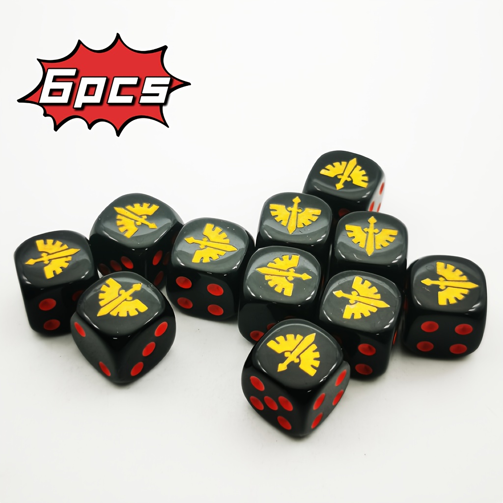 

6-pack 1.6cm Dice Set, Unique Yellow Pattern With Red , Tabletop Games & Party Entertainment, For Halloween & Christmas Celebrations, 6-sided Game Accessories