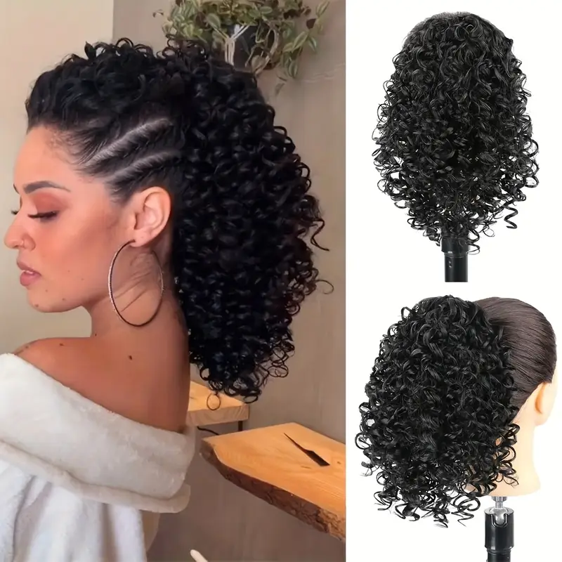curly ponytail extension for women drawstring ponytail hair extensions 12 inch synthetic pony tail mix ponytail with 2 clips hairpiece for daily party details 2