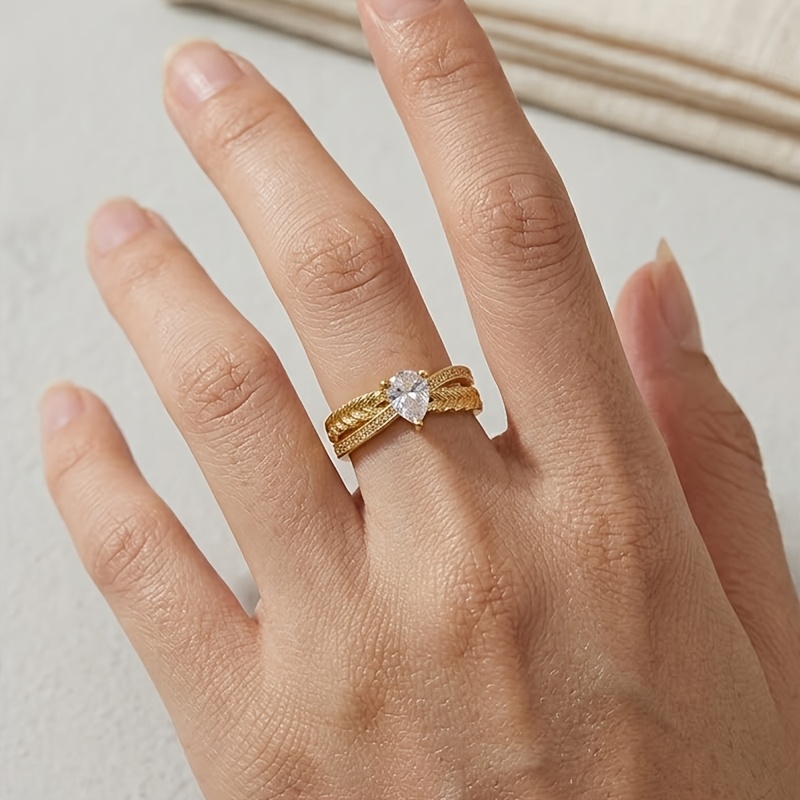 French Romantic Pear Shaped Open Ring for Women