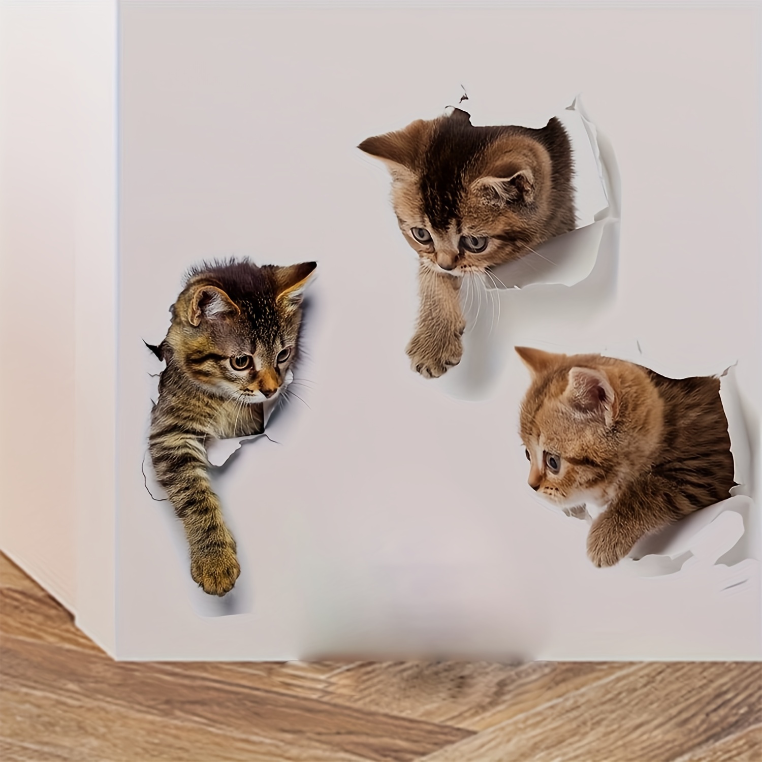 

3pcs Adorable Cat Wall Stickers - Removable Waterproof Pvc Decals With Animal , Self-adhesive For Home & Wall Decor, Easy To Apply & Remove, No Residue, Cat Accessories