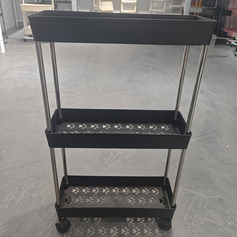 1 Piece (23.6inch/60cm)3-layer Office Metal Frame With Locking Wheels Ultra-thin Storage Cart - Multifunctional Space- Organizer Durable Plastic Shelves Polished Finish