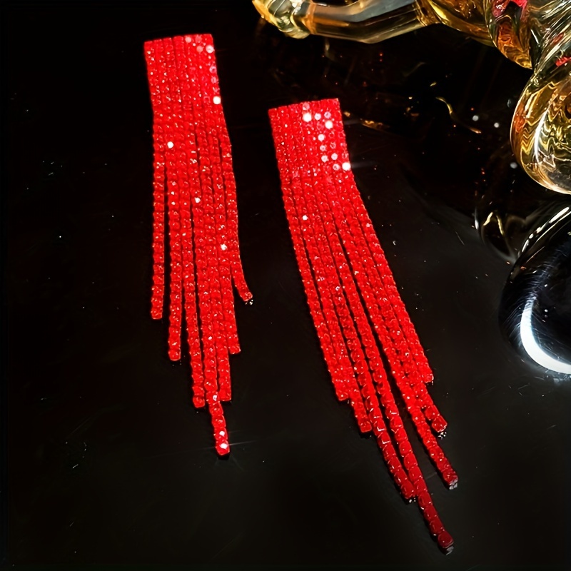 TEMU A Pair Of Blingbling Fashionable And Gorgeous Party Rhinestone Tassel Earrings