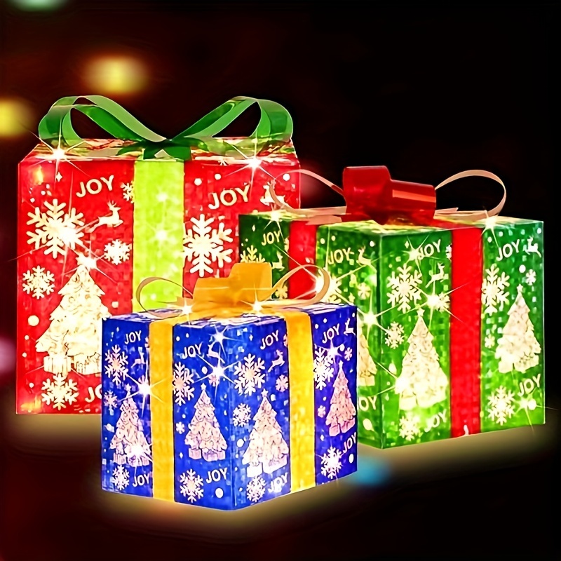 

[large 8.5"-7"-6" 3 Pack 70 Led Christmas Lighted Gift Boxes Christmas Decorations For Indoor Outdoor Christmas Tree Skirt Ornament