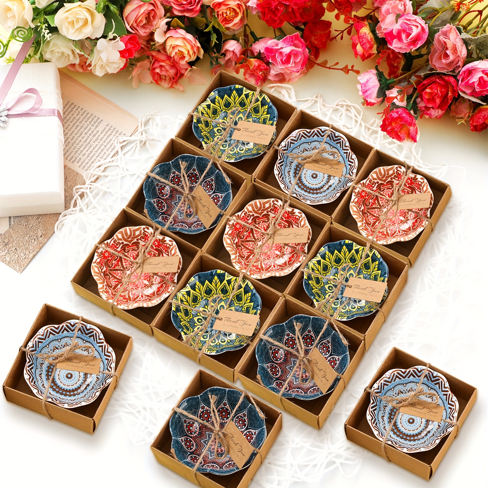 12pcs 3.3 Inches Small Ceramic Bowl For Wedding Boho Dipping Bowl Mexican Pottery Dishes Rustic Wedding Souvenirs Decor For Bridal Shower Guest Gifts