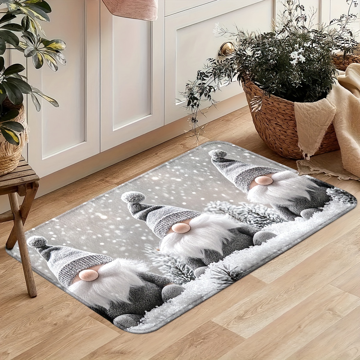 Image of Christmas Gnome Door Mat - Non-slip, Machine Washable Polyester Rug For Indoor/outdoor Use, Perfect Housewarming Or Christmas Decor Gift