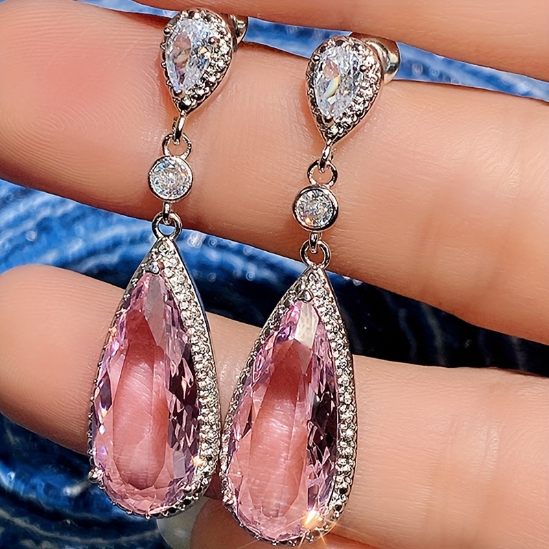E-shop 1 Paar Damenmode Hängeohrringe Luxuriös Elegant Rosa Synthetische Zirkonia Ohrstecker Damen Verlobungs Hochzeit Party Schmuck Ohrschmuck