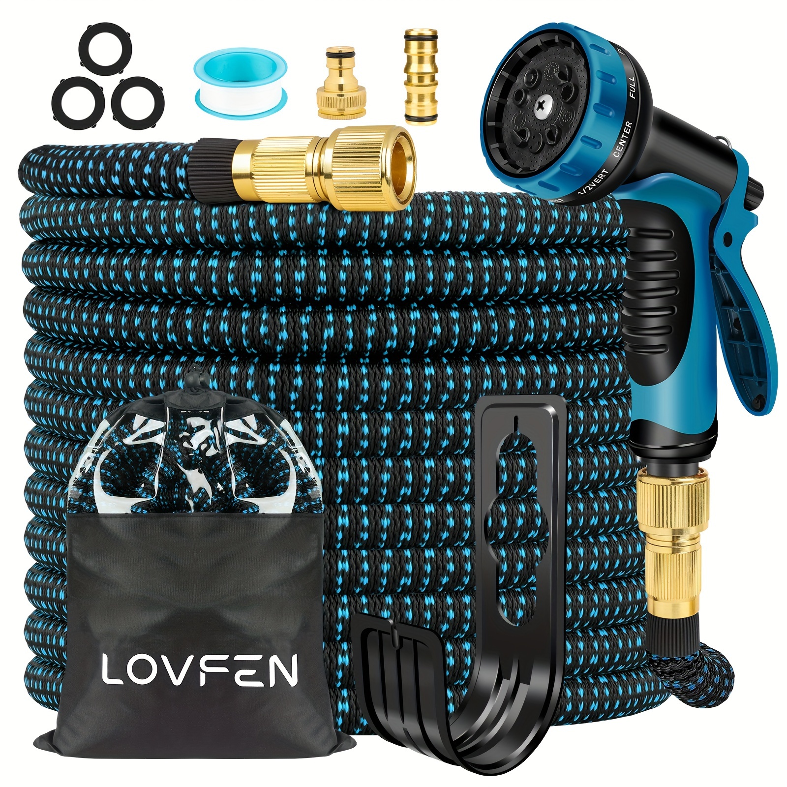 Lovfen Expandable Flexible Garden Water Hose Featuring -function Spray Nozzle In Blue