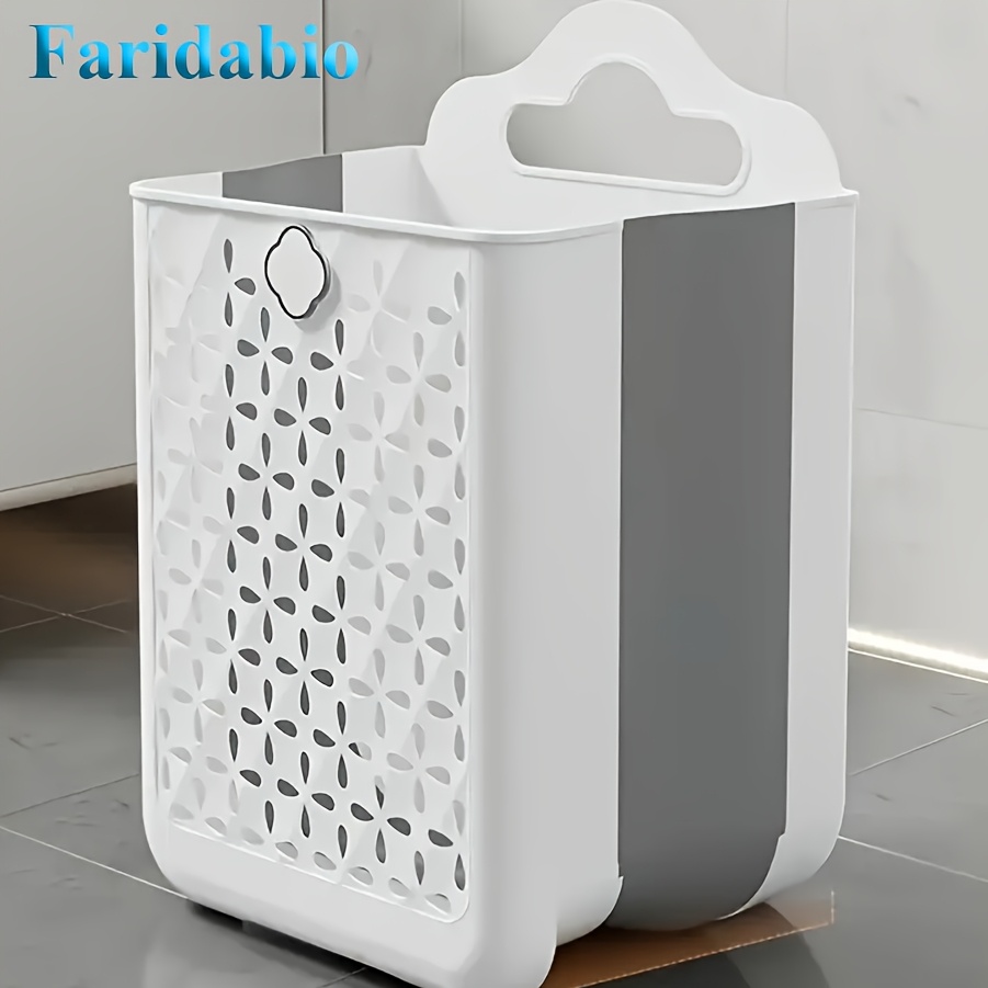 

Foldable Laundry Basket Contemporary White & Gray Plastic Hollow-out Wall-mounted Storage Bin No-drilling Required For Clothes