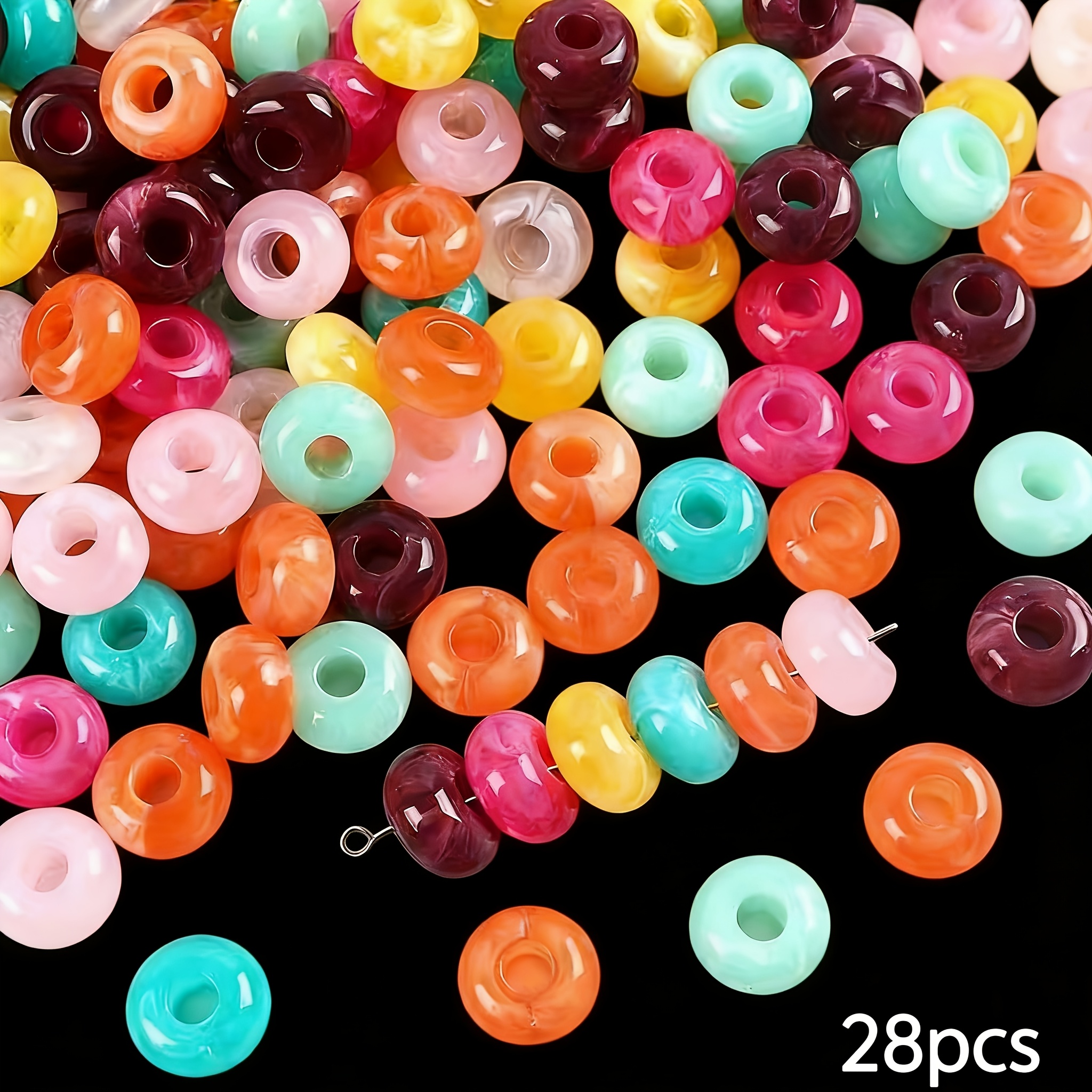 TEMU 28pcs 14mm Miller Style Acrylic Abacus Beads, Large Hole Design For Easy Stringing, Lightweight And Durable, Suitable For Making Diy Bracelets,