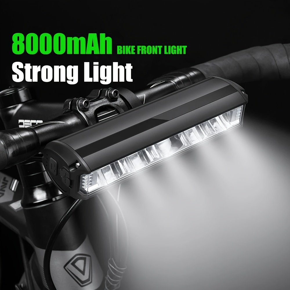 USB Rechargeable LED Bike Headlight, 8000mAh ABS Handlebar Mounted Bicycle Light, Strong Brightness,, for Mountain Biking, Commuting, and Night Riding