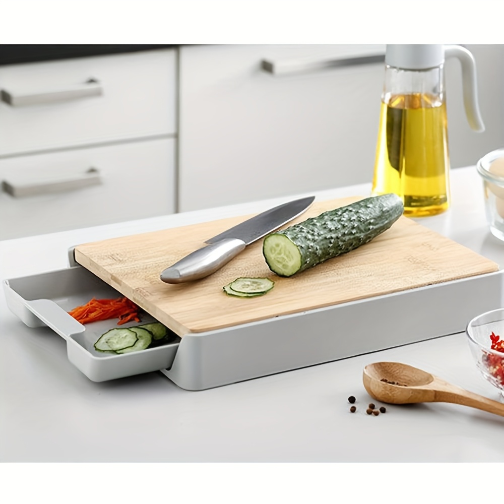 WIEZ Bamboo Cutting Board with Tray – Multi-Functional, Hanging Design for Vegetables and Meat, Ideal for Home, Apartment, and Restaurant Use, Perfect Mother'S Day or Housewarming Gift, Kitchen Cutting Board, Versatile Kitchenware, Natural Bamboo Material