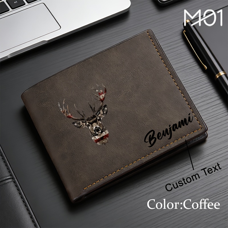 TEMU 1pc Custom Text Men' Clips With American Flag Deer Pattern Double Fold Suitable For Business Casual Includes Multi Card Holder Perfect Gift For