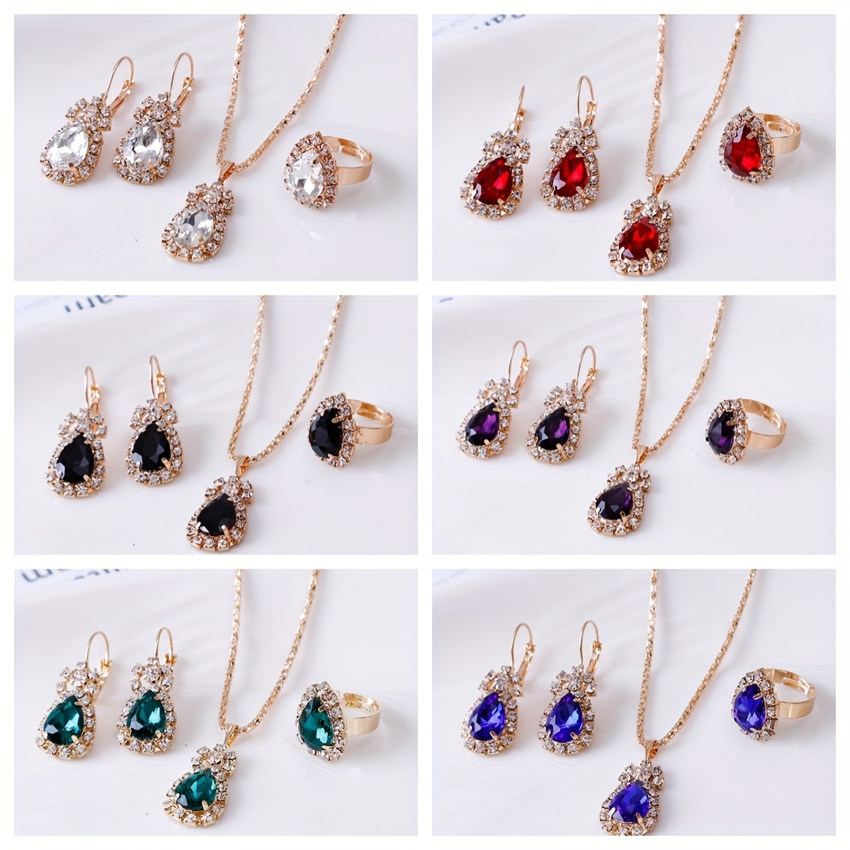 

18-piece All-match Diamond-studded Multi-color Glass Necklace Earrings Water Drop Crystal Jewelry Set (ginger And Directional)