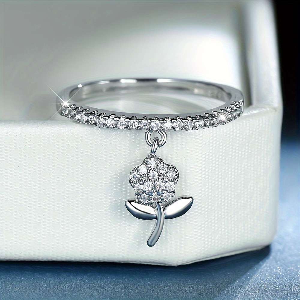 Flower Pendant Ring with Zirconia - Elegant Wedding Accessory