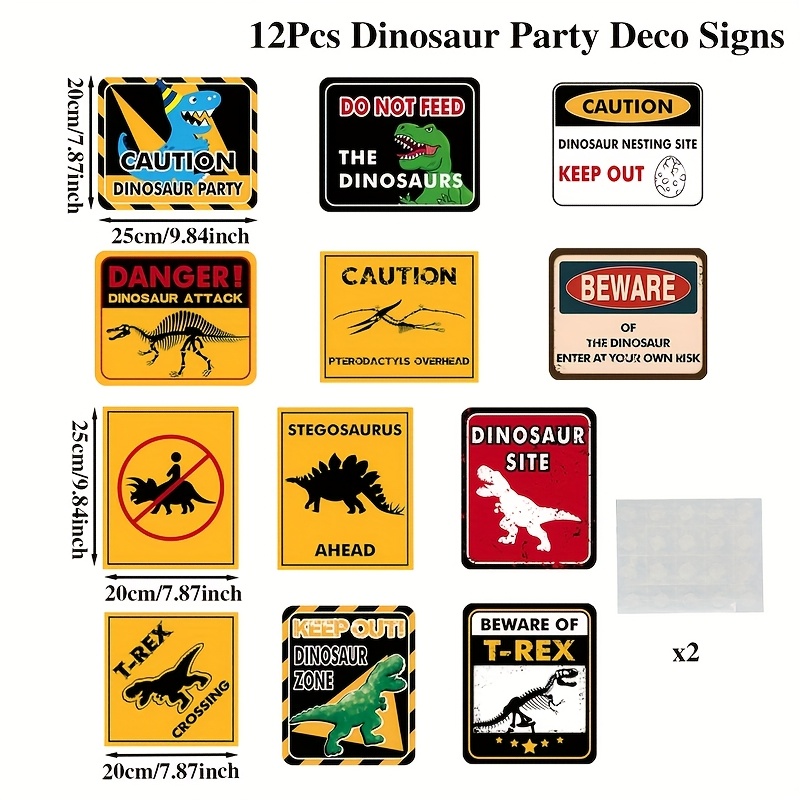 12pcs Dinosaur Theme Party Signs, Dinosaur Theme Party Decor, Wall Stickers Decor, Birthday Party Gifts, Educational Wall Decor, Birthday Party Supplies, Cautionary Posters