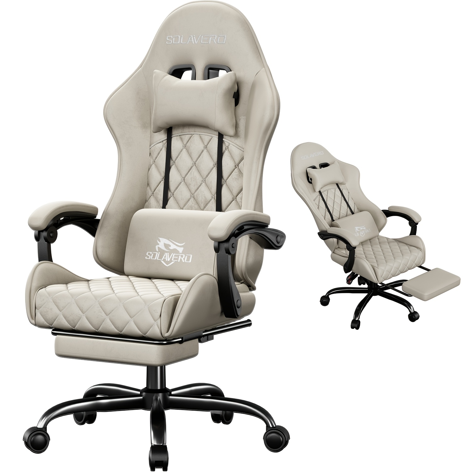 Image of Fabric Gaming Chair With With Massage Function & Lumbar Support, Height Adjustable Office Chair, With Headrest For Adults, Gift For Men, Base, 8 Colors
