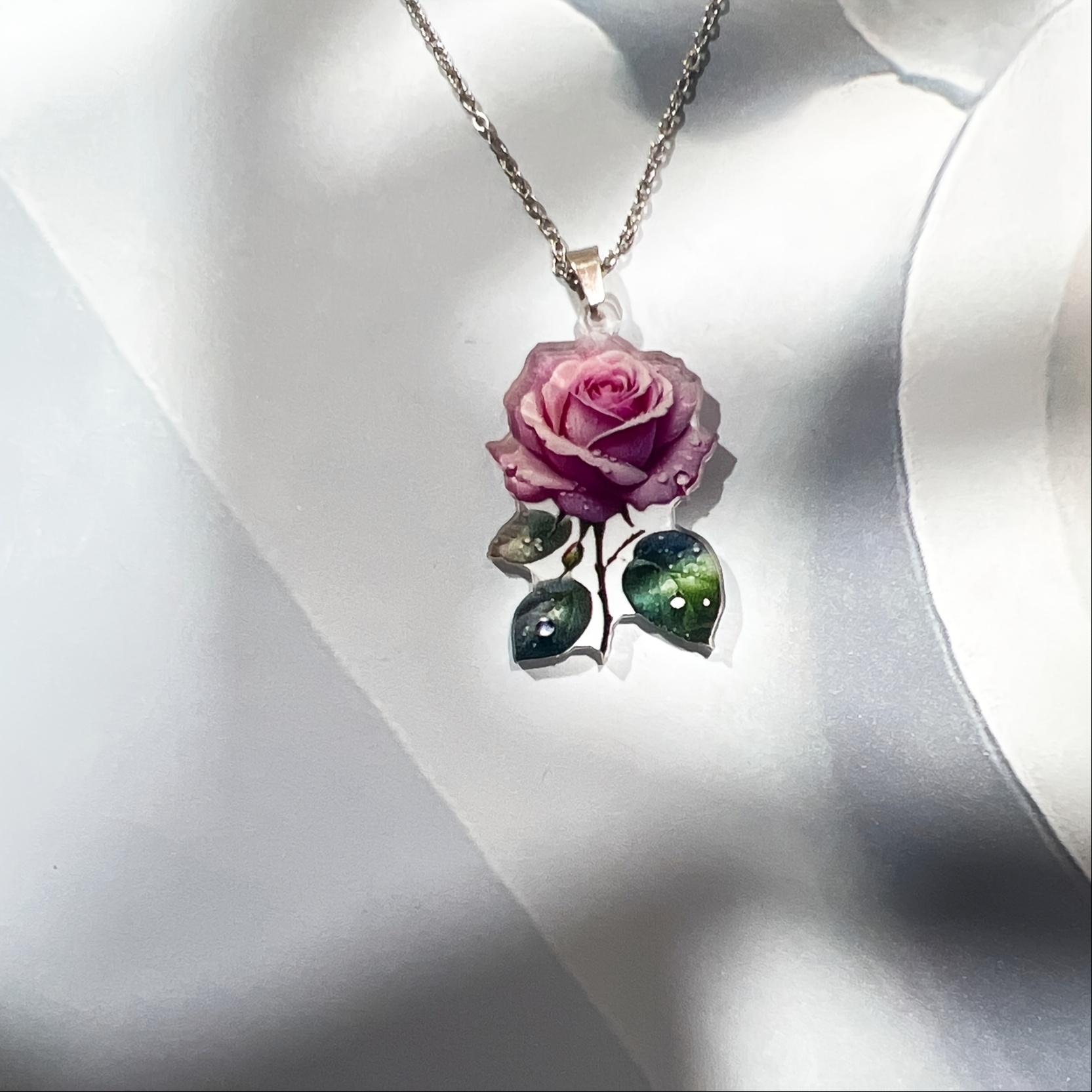 Acrylic Rose Print Women's Earrings Pendant Set