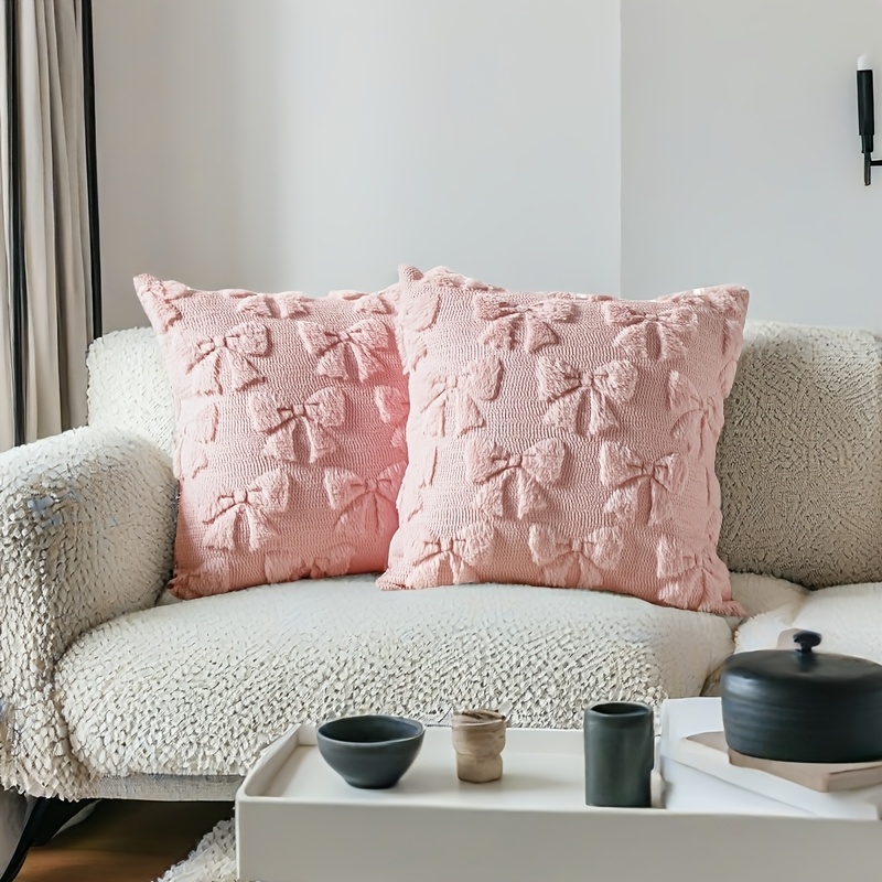 TEMU A Set Of 2 Style Pink Bow Pillow Case, 18x18 Inches, Room Decoration Cushion Cover, Plush Bedroom Living Bow Decoration Pillow Case