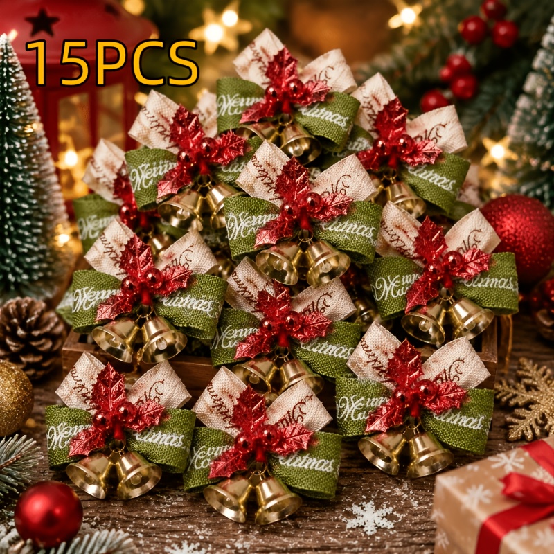 TEMU 15pcs Christmas Bow Bells, Used For Making Christmas Wreaths Or Hanging On Trees As Decorations. Packaging Supplies, Christmas Decor