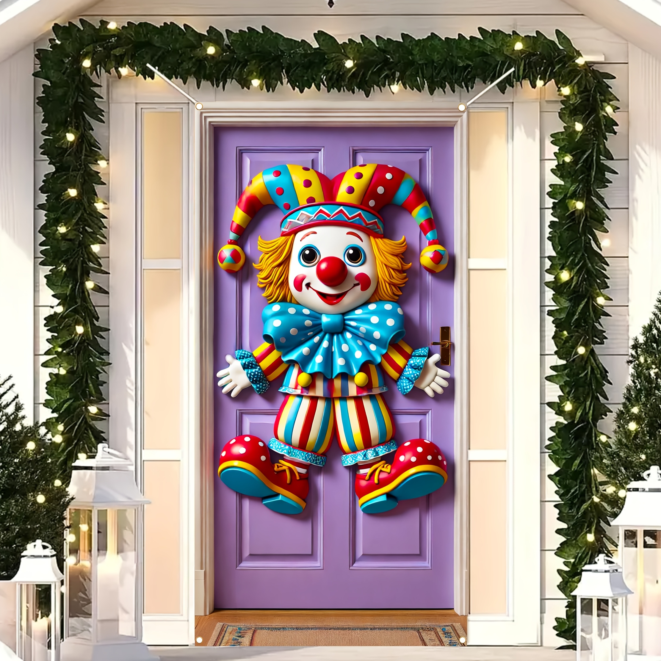 

2d Door Banner Art Polyester Carnival Clown Door Banner, 35x70 Inch, No-electricity Needed Entryway Decoration For Vacation, Party, And Room Decor