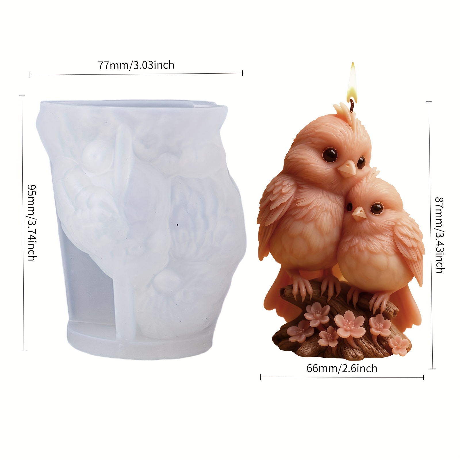 Image of A Cute Silicone Mold For A Family Of Little Birds, Featuring -dimensional Relief Design For Projects. It Includes Details Like Snuggling Chicks And A Floral Base
