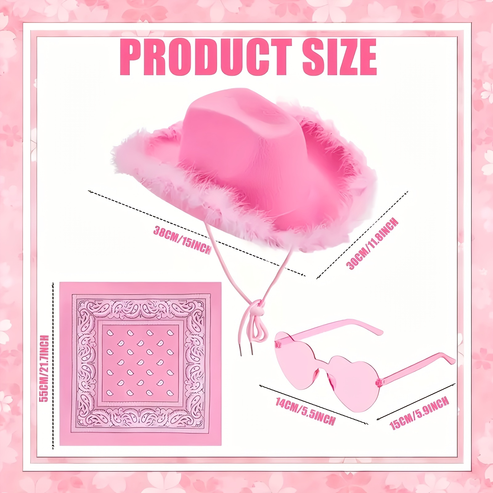 3pcs pink cowboy hat women cowboy hat bandana cowboy hat  display picture 1