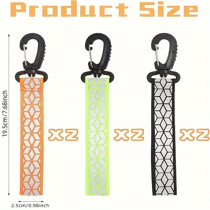 

2pcs High-visibility Reflective Keychains - Double-sided Safety Strips In Orange, Green & - Nylon Ribbon, Ideal For Night , Runs & Cycling - 7.48" Length With Carabiner Clip