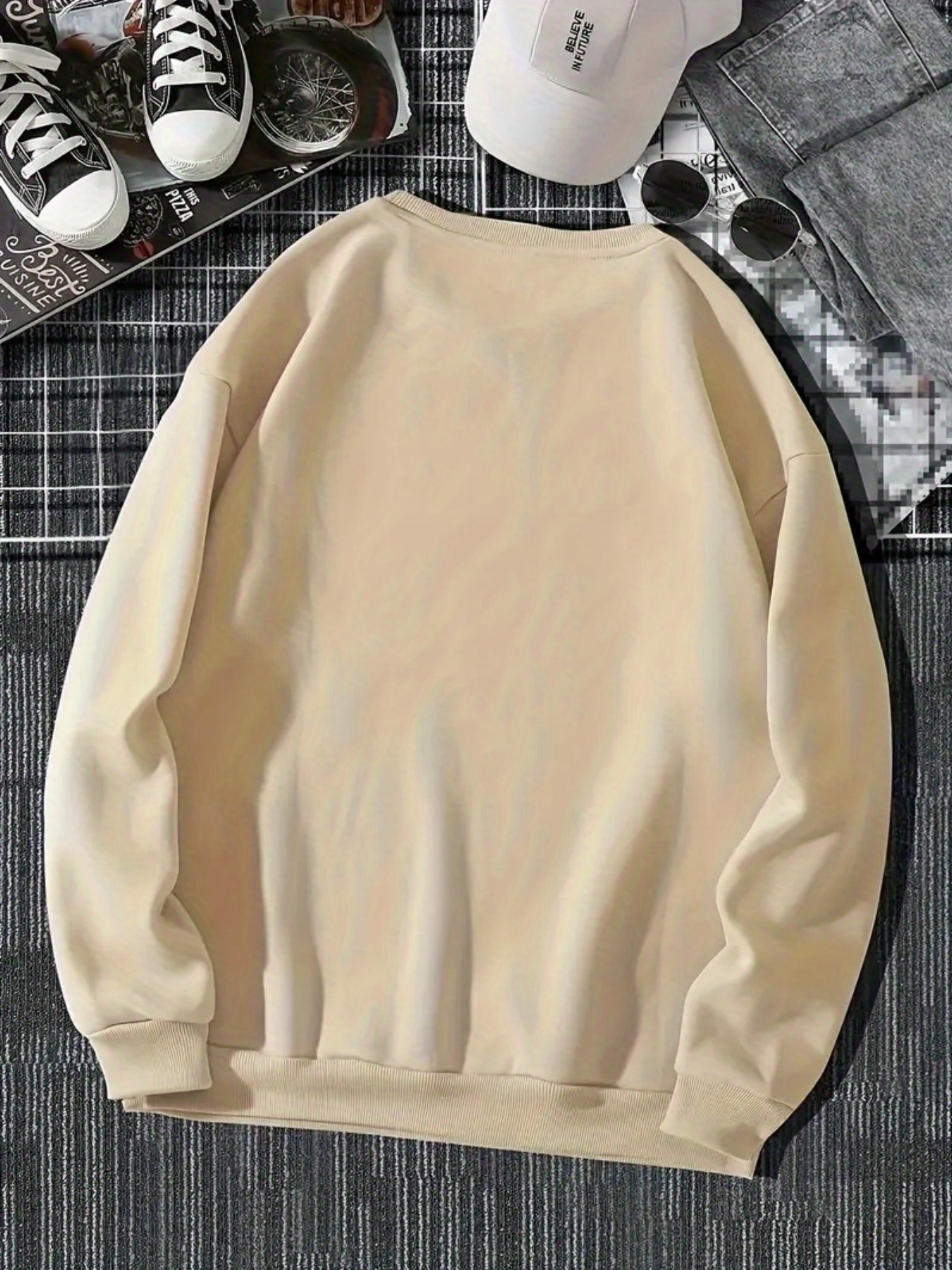 womens beige crewneck sweatshirt cute teddy   graphic pullover soft everyday sweater for fall winter machine washable cozy sweater for women casual outfits gifts cute sweaters fall winter apparel   design   seasonal clothing   durable material long sleeve     Product details 1