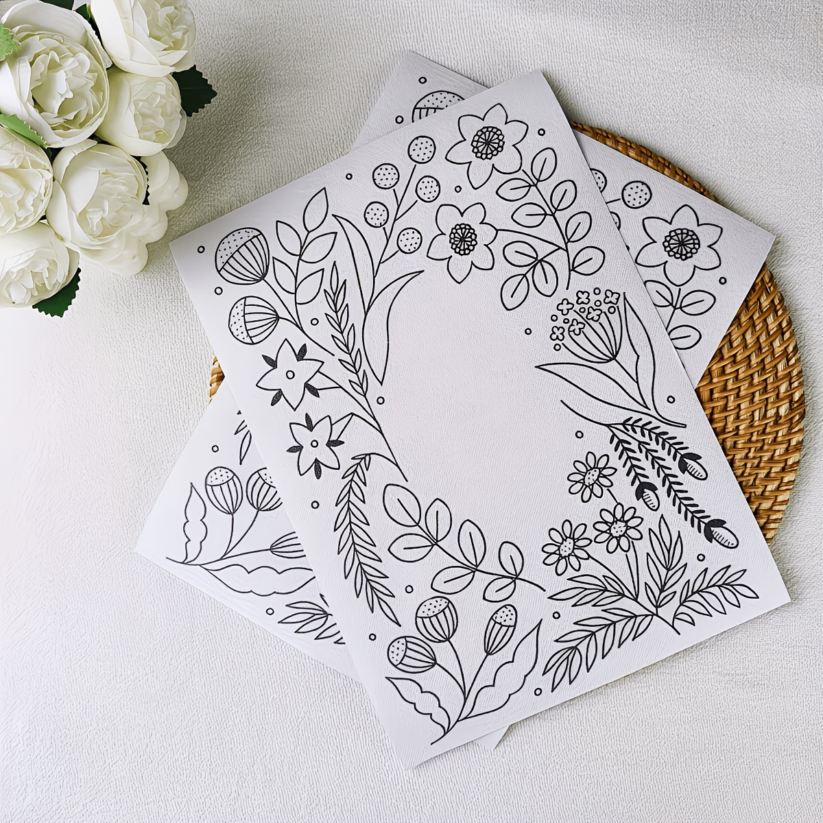 2pcs Pre-Printed Floral Embroidery Pattern with Stabilizer