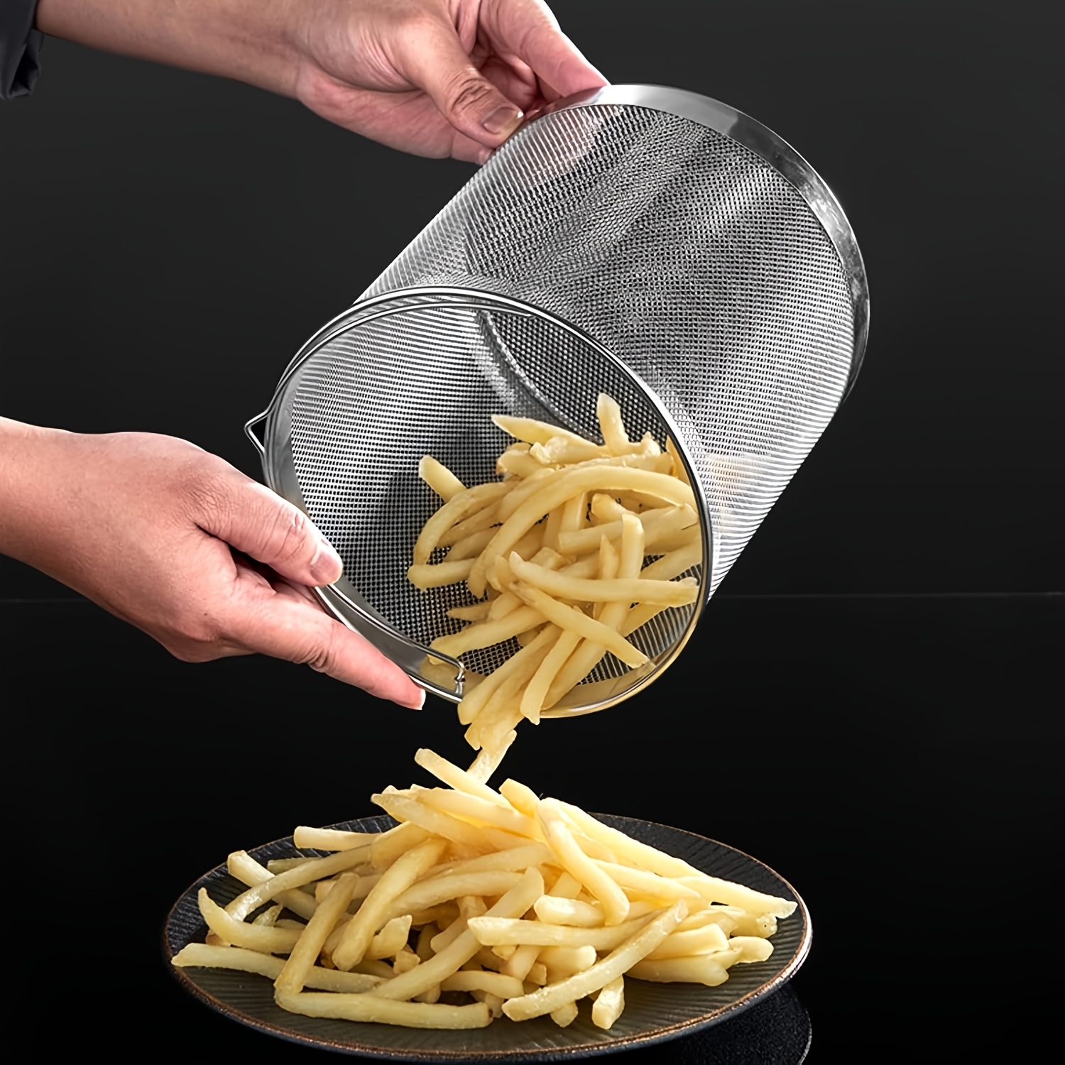 3pcs stainless steel deep fryer set with lid basket splash proof detachable filter for oil saving cooking compatible with gas induction stoves essential kitchen cookware Product details 4