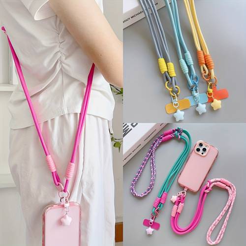 1pc two tone long crossbody phone lanyard with star charm crossbody strap neck strap wrist strap hand strap adjustable anti theft color block nylon universal lanyard lanyard for water bottles cameras and bags durable and secure