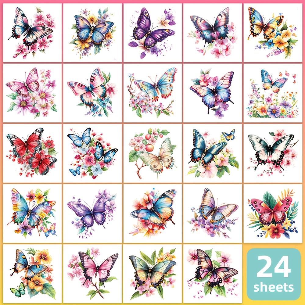 Image of 24 Sheets Temporary Tattoos | Colorful Design, Waterproof, Lasts 2-5 Days, Perfect For Spring Travel, Music Festival & Nightclub Party Decorations, Birthday Party Favors, Gifts