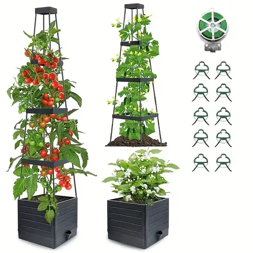2 pack raised garden bed planter box with trellis tomato planter with trellis self watering tomato planter boxs with wheels for climbing plants vegetable tomato cage for garden outdoor indoor